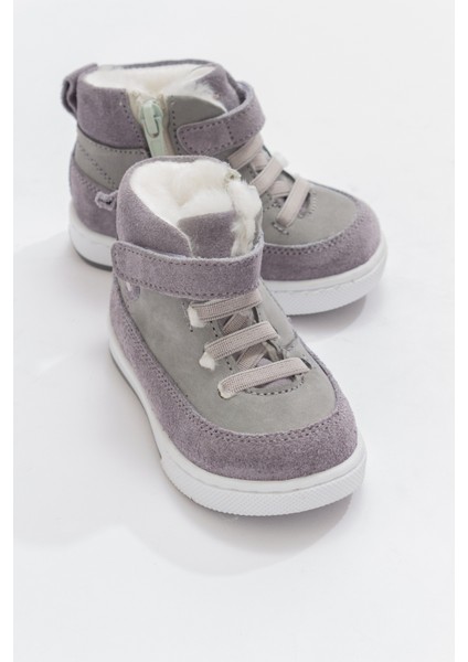 Erkek Çocuk Gri Hakiki Deri Anatomik İlk Adım Bot