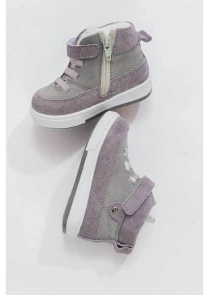 Erkek Çocuk Gri Hakiki Deri Anatomik İlk Adım Bot