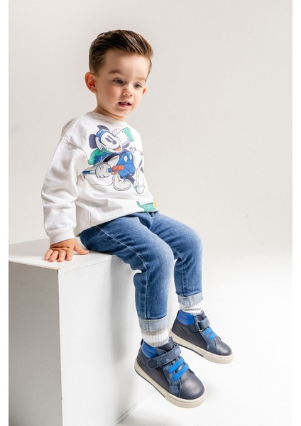 Erkek Çocuk Lacivert Hakiki Deri Anatomik Günlük Bot