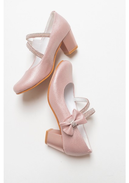 Kız Çocuk Pudra Topuklu Abiye Ayakkabı