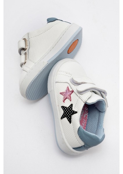 Kız Çocuk Beyaz Hakiki Deri Anatomik Günlük Ayakkabı