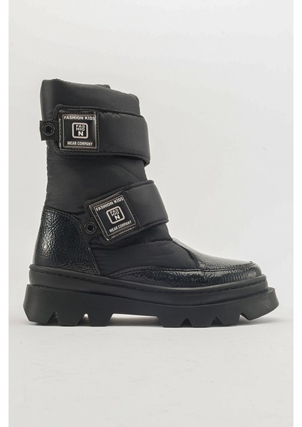 Kız Çocuk Siyah Rugan Deri Anatomik Günlük Bot