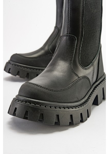 Kız Çocuk Siyah Hakiki Deri Anatomik Postal