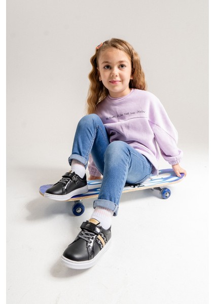 Kız Çocuk Siyah Hakiki Deri Anatomik Günlük Ayakkabı