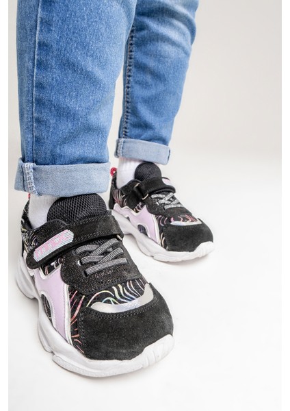 Kız Çocuk Siyah Hakiki Deri Anatomik Günlük Ayakkabı