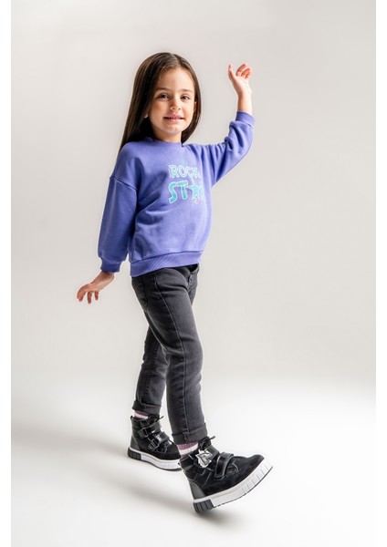 Kız Çocuk Siyah Hakiki Deri Anatomik Günlük Bot