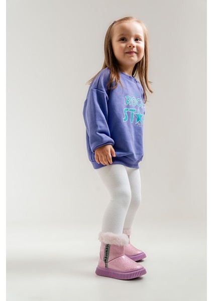 Kız Çocuk Pembe Simli Suni Deri Kürklü Anatomik Kar Botu