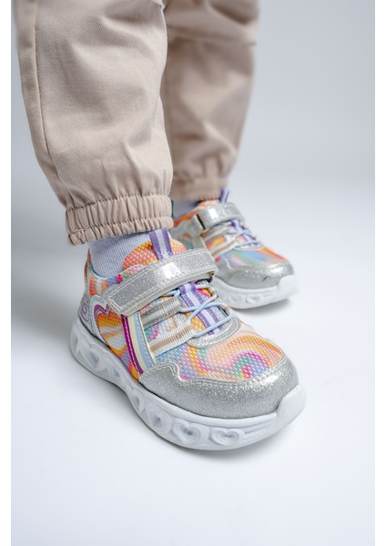 Kız Çocuk Gümüş Işıklı Spor Ayakkabı