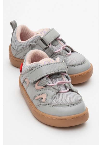 Unisex Çocuk Gri-Pudra Hakiki Deri Günlük Ayakkabı
