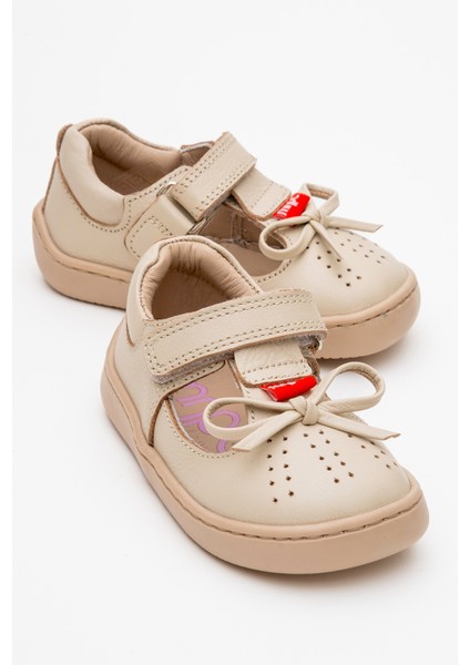 Kız Çocuk Bej Hakiki Deri Günlük Babet