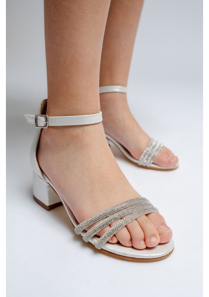 Kız Çocuk Sedef Taşlı Topuklu Abiye Ayakkabı