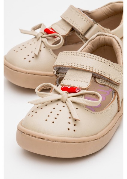 Kız Çocuk Bej Hakiki Deri Günlük Babet