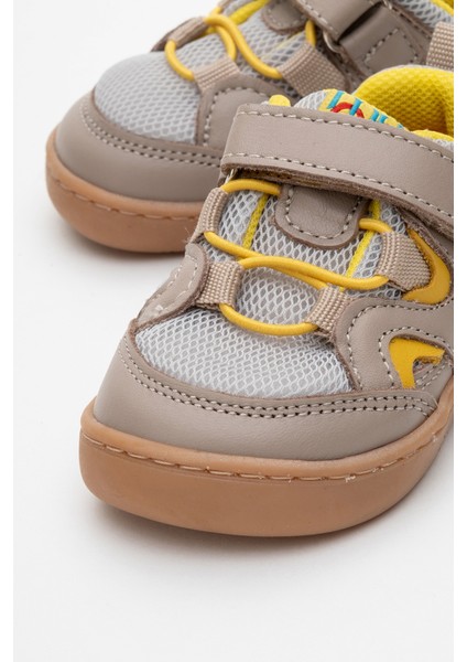 Unisex Çocuk Gri-Sarı Hakiki Deri Günlük İlk Adım Ayakkabı