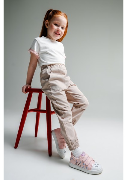 Kız Çocuk Pudra Kedili Sneaker Ayakkabı