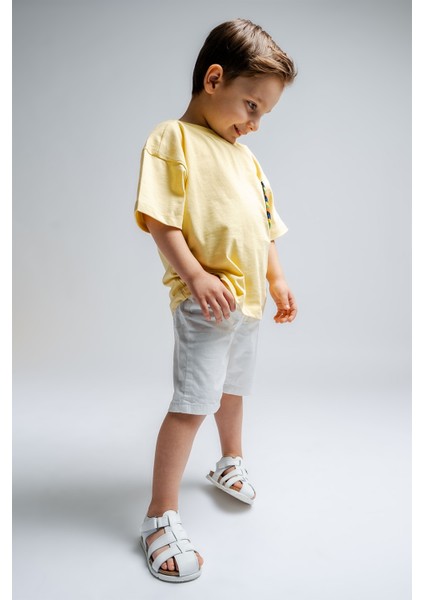 Unisex Çocuk Beyaz Hakiki Deri Mantar Tabanlı Günlük Çocuk Sandalet