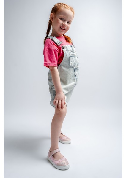 Kız Çocuk Pudra Kedili Günlük Babet