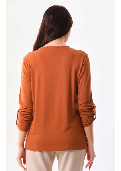 Kadın Desenli Uzun Kol Bluz 23525 Camel indirimleri