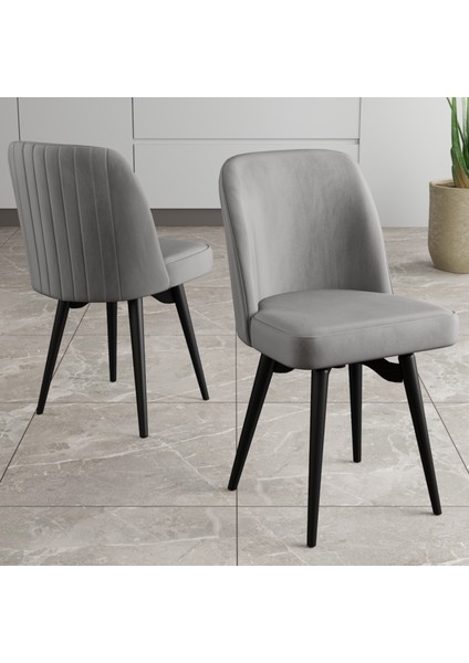 Jiva Serisi 6 Adet Gri Sandalye 360°C Döner Mutfak Sandalyesi Siyah Metal Ayaklı fiyatları