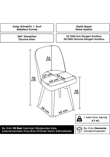 Jiva Serisi 6 Adet Gri Sandalye 360°C Döner Mutfak Sandalyesi Siyah Metal Ayaklı modelleri