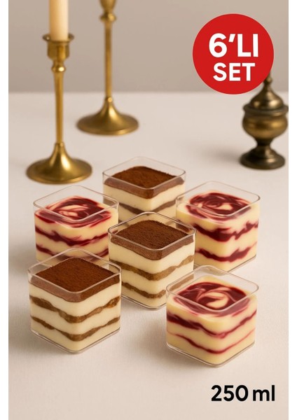 Kapaklı Plastik Kare Tatlı Kabı 250 cc