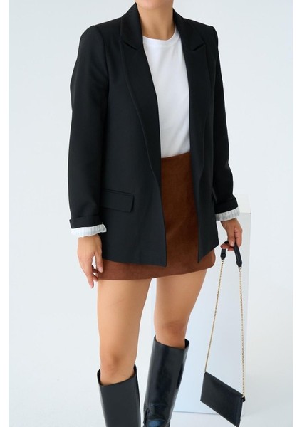 Astarı Çizgili Ceket - Siyah