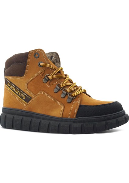 Hakiki Deri Sarı Kahverengi Fermuarlı Erkek Çocuk Bot