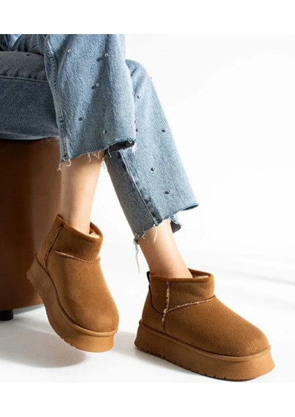 Kadın Yüksek Taban Rahat Içi Kürklü Süet Yarım Bot
