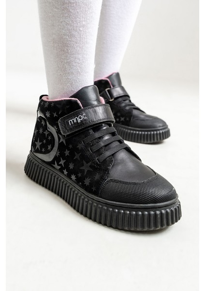 Kız Çocuk Siyah Hakiki Deri Suya Dayanıklı Günlük Bot