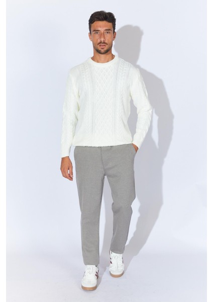 Erkek Ekru Bisiklet Yaka Saç Örgü Triko fırsatları