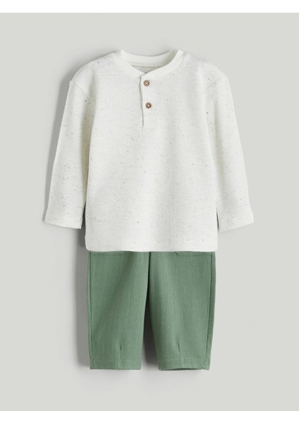 Lcw Baby Beyaz Bisiklet Yaka Erkek Bebek Tişört ve Şort 2'li Takım