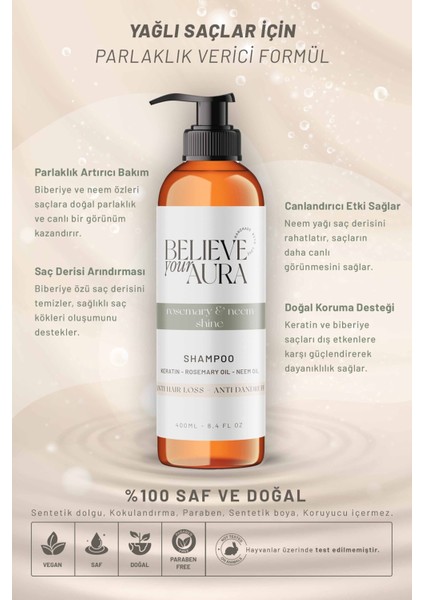 Biberiye ve Neem Yağı Şampuanı - Kepek Önleyici Parlaklık Verici Doğal Saç Bakım Şampuanı - 400 ml fiyatları