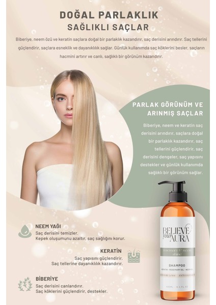 Biberiye ve Neem Yağı Şampuanı - Kepek Önleyici Parlaklık Verici Doğal Saç Bakım Şampuanı - 400 ml modelleri