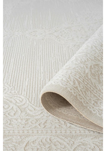 Cotto Motto TT007W Krem Halı Klasik Çerçeveli Desen Pamuk Taban Yıkanabilir Salon Mutfak Halısı modelleri