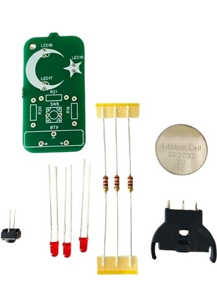 Türk Bayrağı Ay Yıldız Lehim Pratik Devre Seti - Stem Fen Bilimleri Kiti LED -CR2032