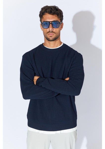 Erkek Lacivert Bisiklet Yaka Pike Örgü Basic Triko fiyatları