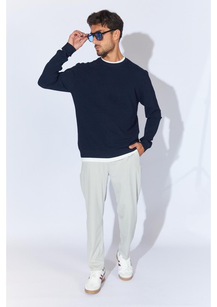 Erkek Lacivert Bisiklet Yaka Pike Örgü Basic Triko fırsatları