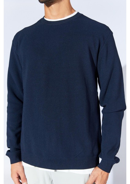Erkek Lacivert Bisiklet Yaka Pike Örgü Basic Triko indirimleri