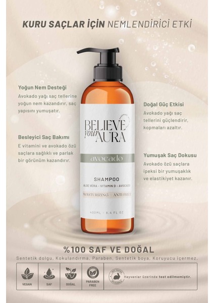 Avokado Yağı Şampuanı - Nemlendirici Elektriklenme Önleyici Doğal Saç Bakım Şampuanı - 400 ml fiyatları