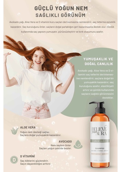 Avokado Yağı Şampuanı - Nemlendirici Elektriklenme Önleyici Doğal Saç Bakım Şampuanı - 400 ml modelleri