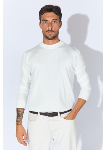 Erkek Ekru Bisiklet Yaka Corspan Kazak