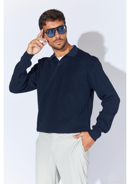 Erkek Lacivert Ayaklı V Yaka Fitilli Basic Triko fiyatları