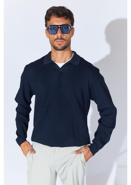 Erkek Lacivert Ayaklı V Yaka Fitilli Basic Triko fırsatları
