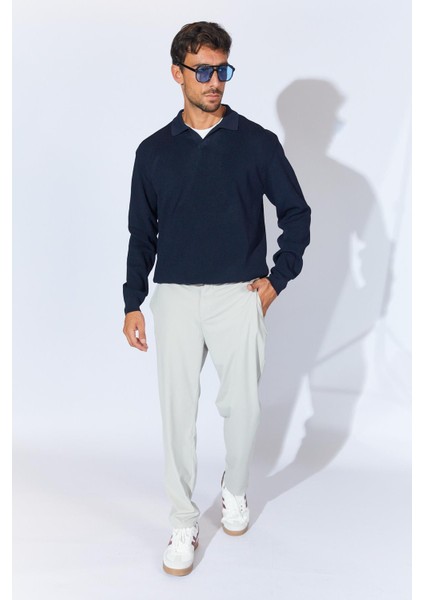 Erkek Lacivert Ayaklı V Yaka Fitilli Basic Triko indirimleri