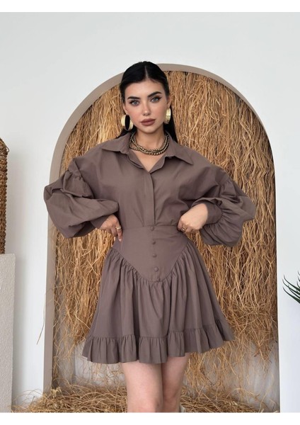 Gömlek Yaka ve Volanlı Mini Etek İkili Takım fırsatları