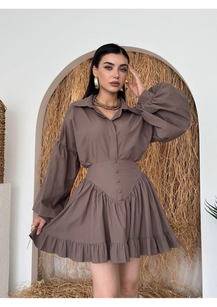 Gömlek Yaka ve Volanlı Mini Etek İkili Takım indirimleri