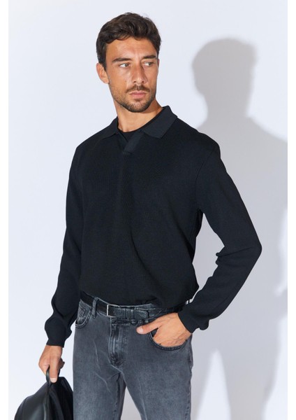 Erkek Siyah Ayaklı V Yaka Fitilli Basic Triko fiyatları