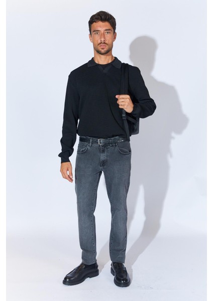 Erkek Siyah Ayaklı V Yaka Fitilli Basic Triko fırsatları