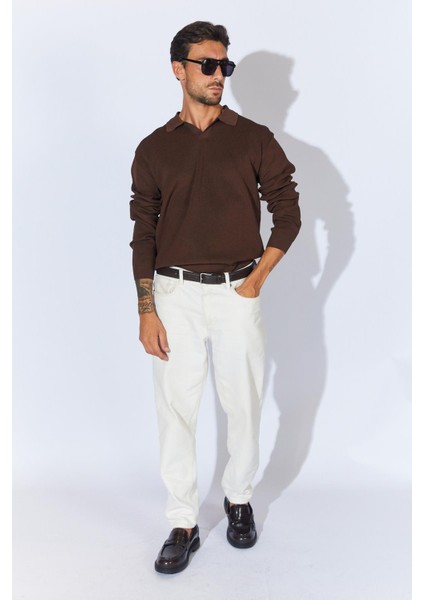 Erkek Kahve Ayaklı V Yaka Fitilli Basic Triko fırsatları