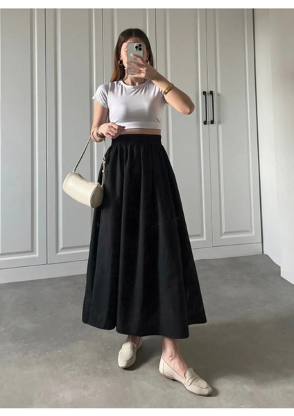 Beli Lastikli Cepli Poplin Etek