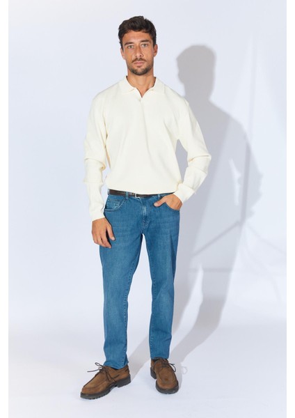 Erkek Ekru Ayaklı V Yaka Fitilli Basic Triko indirimleri